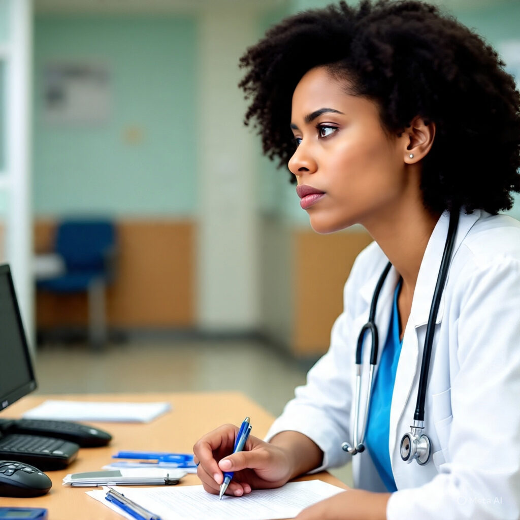 A female Doctor examining a patient with Cardiovascular Disease and counseling her with fact and preventive measures